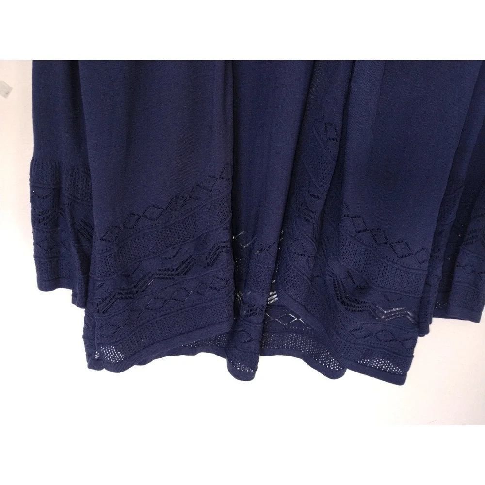 Charter Club‎ Womens Navy Blue Open Front Cardigan Crochet Trim Size Large